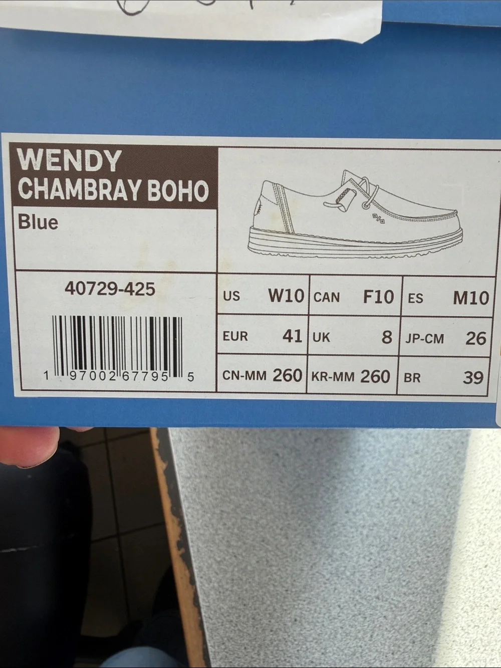 Hey Dude Wendy Chambray Boho Women's Light Blue Slip-On Loafers with Tan Accents